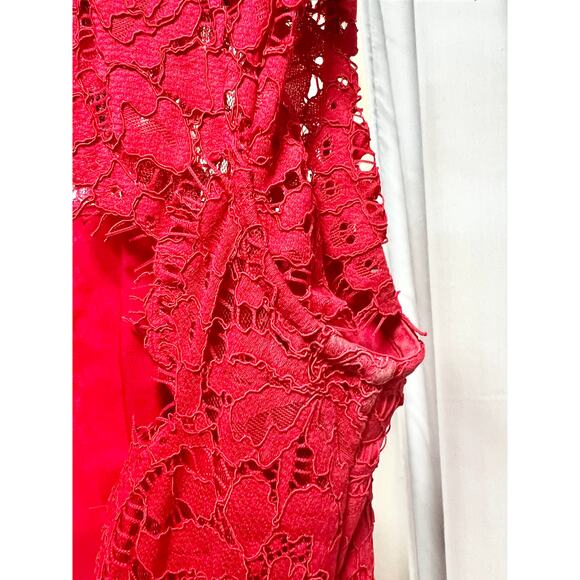 Rachel Zoe Estelle Lace Cut-Out Back Slit Mermaid Maxi Dress Rouge Womens Size 8 - Picture 10 of 11